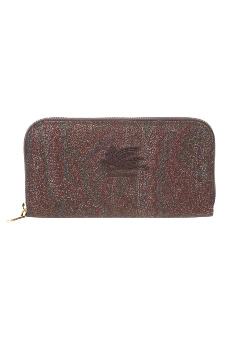 Shop ETRO  Portafoglio: Etro wallet made in the iconic Paisley jacquard canvas.
Zipper closure.
Card holder spaces.
Spaces for paper money.
Zipped coin pocket.
Metal accessories with golden finish.
Dimensions: 18.9 x 10 cm.
External composition: Paisley jacquard cotton fabric coated with matt grain and lined with canvas.
Internal composition: 100% calf leather.
Lining composition: 100% nylon.
Made in Italy.. WP2D0006 AA001-M0019